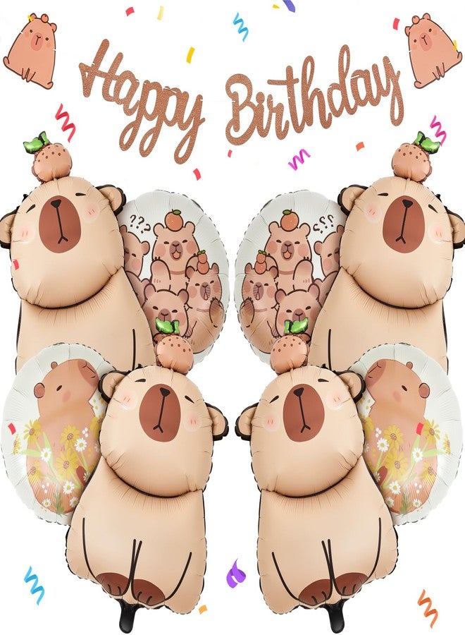 Trandraft 9 Pcs Capybara Birthday Party Decorations Includes 1 Capybara Birthday Banner 4 Capybara Shaped Balloons 4 Round Balloons for Capybara Party Favors Capybara Theme Party Supplies Decor - Image 1